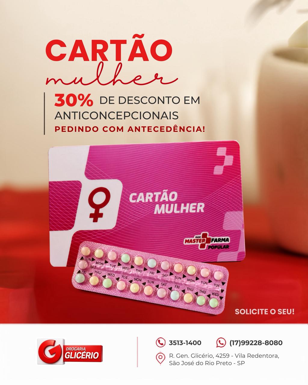 Cartão Mulher Master Farma — 30% de desconto em anticoncepcionais